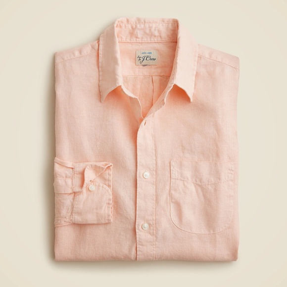 JCREW Size L Washed Linen Shirt with Point Collar in Pink Blush $118 CH601 - Picture 1 of 4